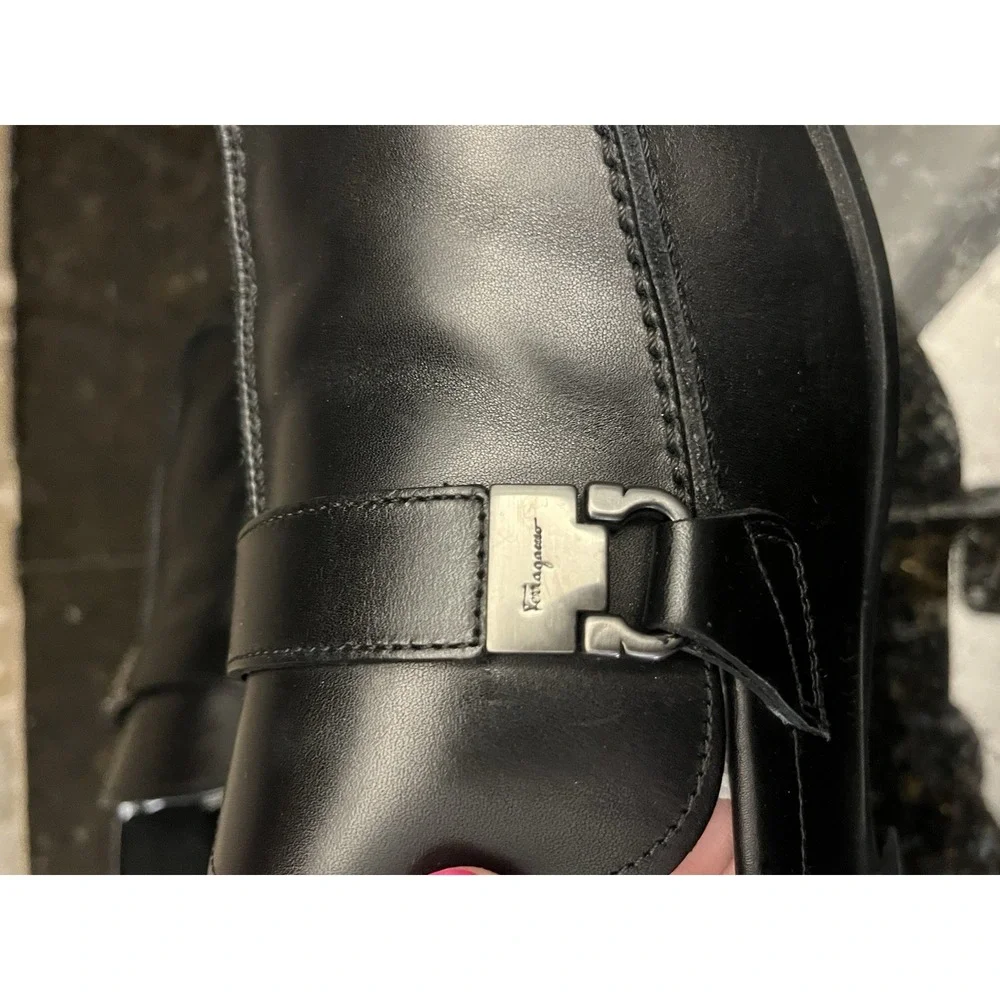 Salvatore Ferragamo‎ Men's Black Leather Single Side Gancini Buckle Loafers 11